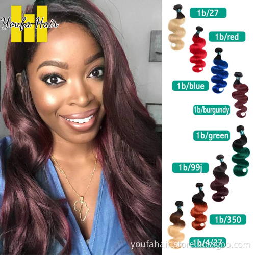 Wholesale Peruvian 100% Human Hair Unprocessed 1b/Blue Ombre Color Body Wave Hair Bundles Virgin Cuticle Aligned Hair Extension